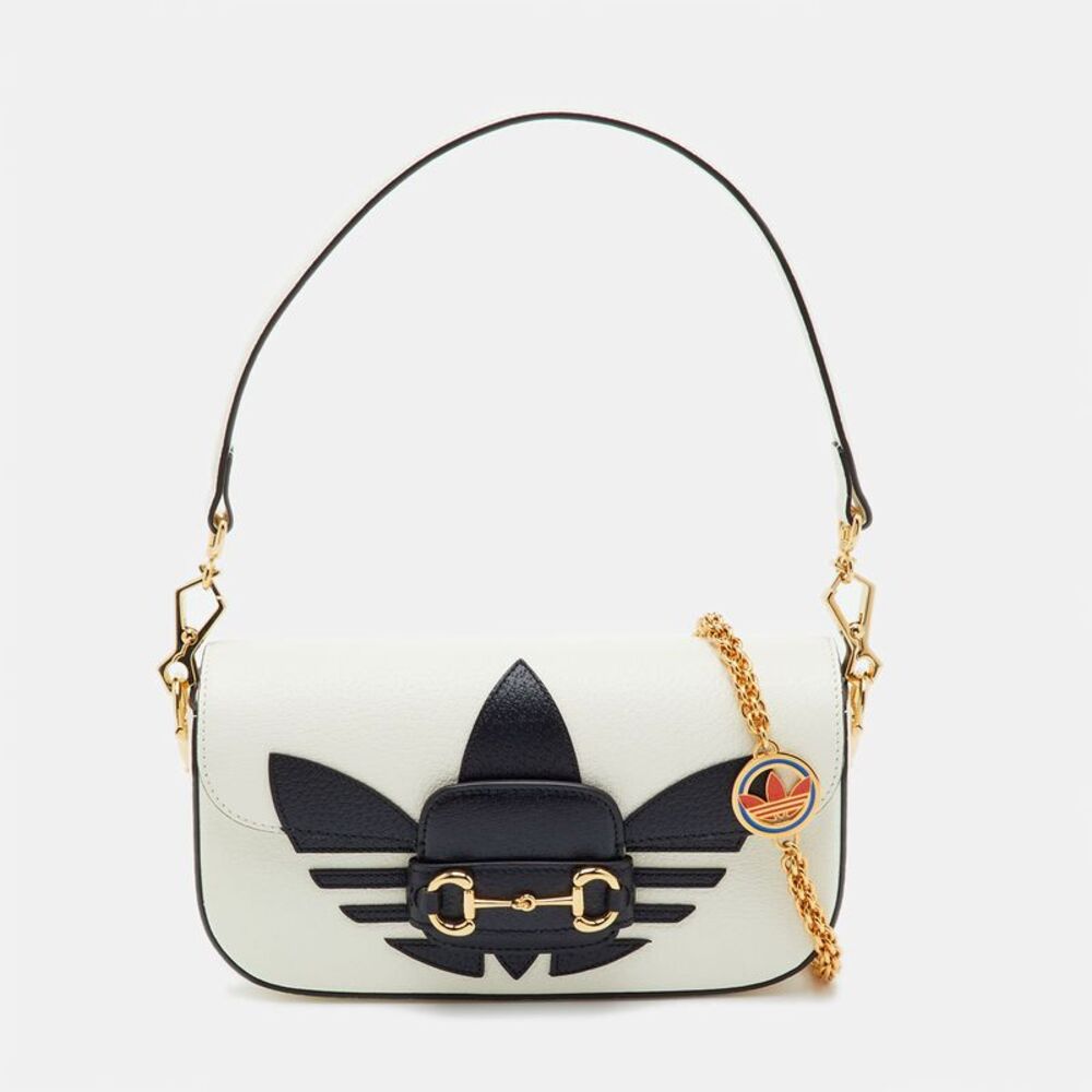Gucci X Adidas White/black Leather Horsebit 1955 Shoulder Bag